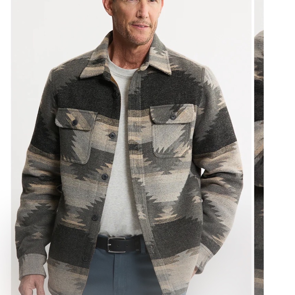 Jachs New York Mens XL Southwestern Sherpa Lined Wool Blend Shirt Jacket Grey